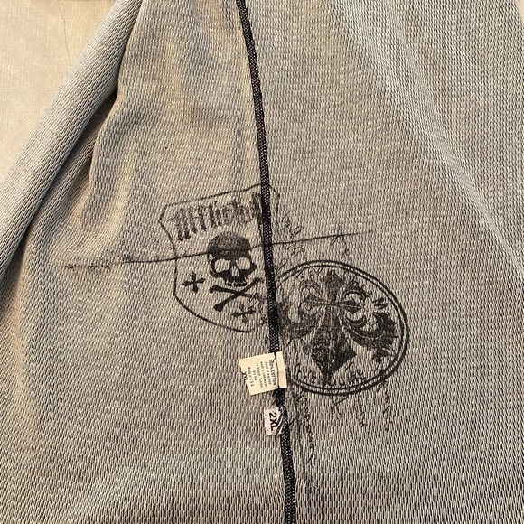 Affliction Mens Distressed Grunge Sweater- 2XL Reversible Dark vs Light Gray - Picture 11 of 12